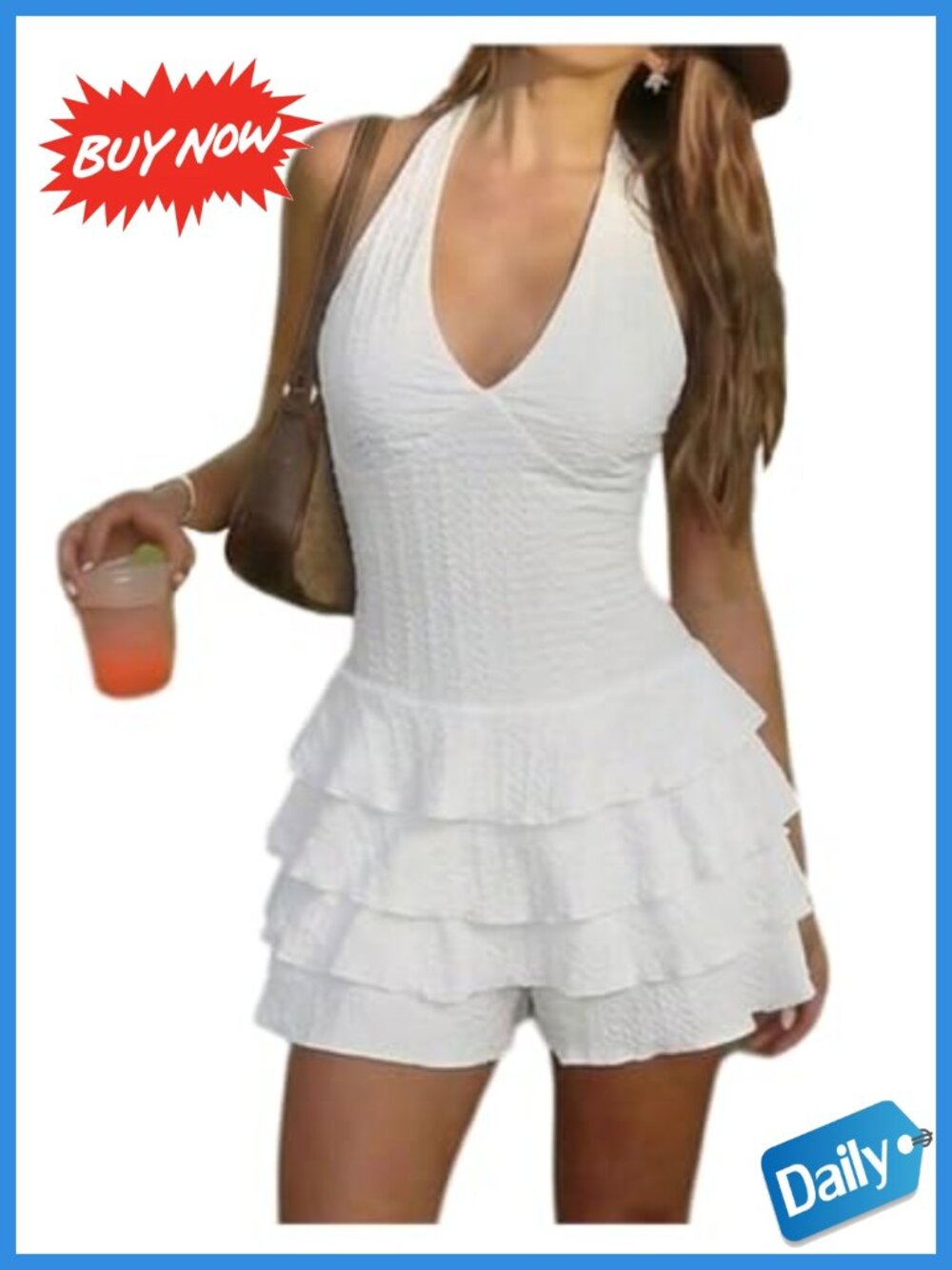 Tiered Layered Halter Romper Tie Backless One Piece Short Jumpsuit